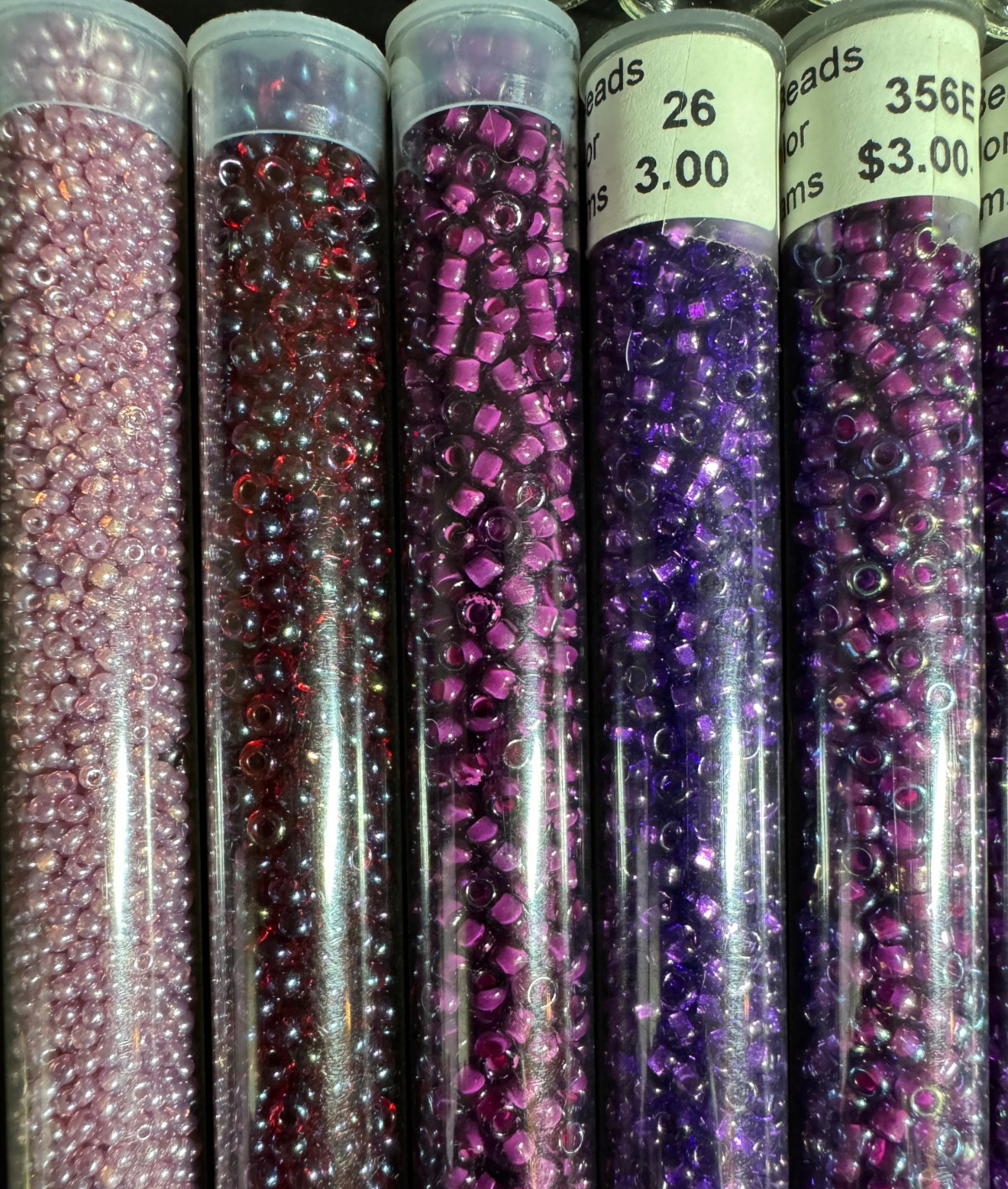 Glass Seed Bead Lot 30 Tubes – Purple, Pink, Magenta & Red – Different Sizes NOS