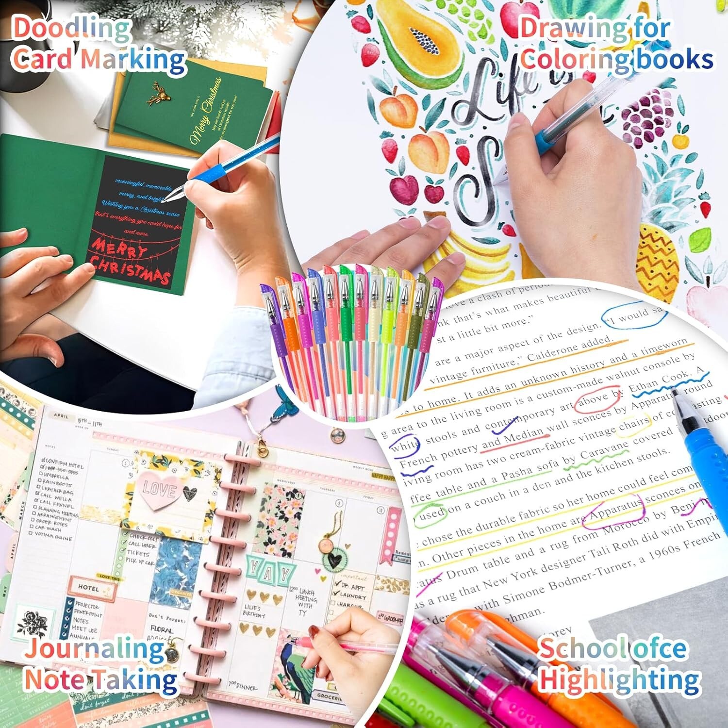 Aen Art Glitter Gel Pens for Adult Coloring Books 36 Colors Gel Marker Set Color