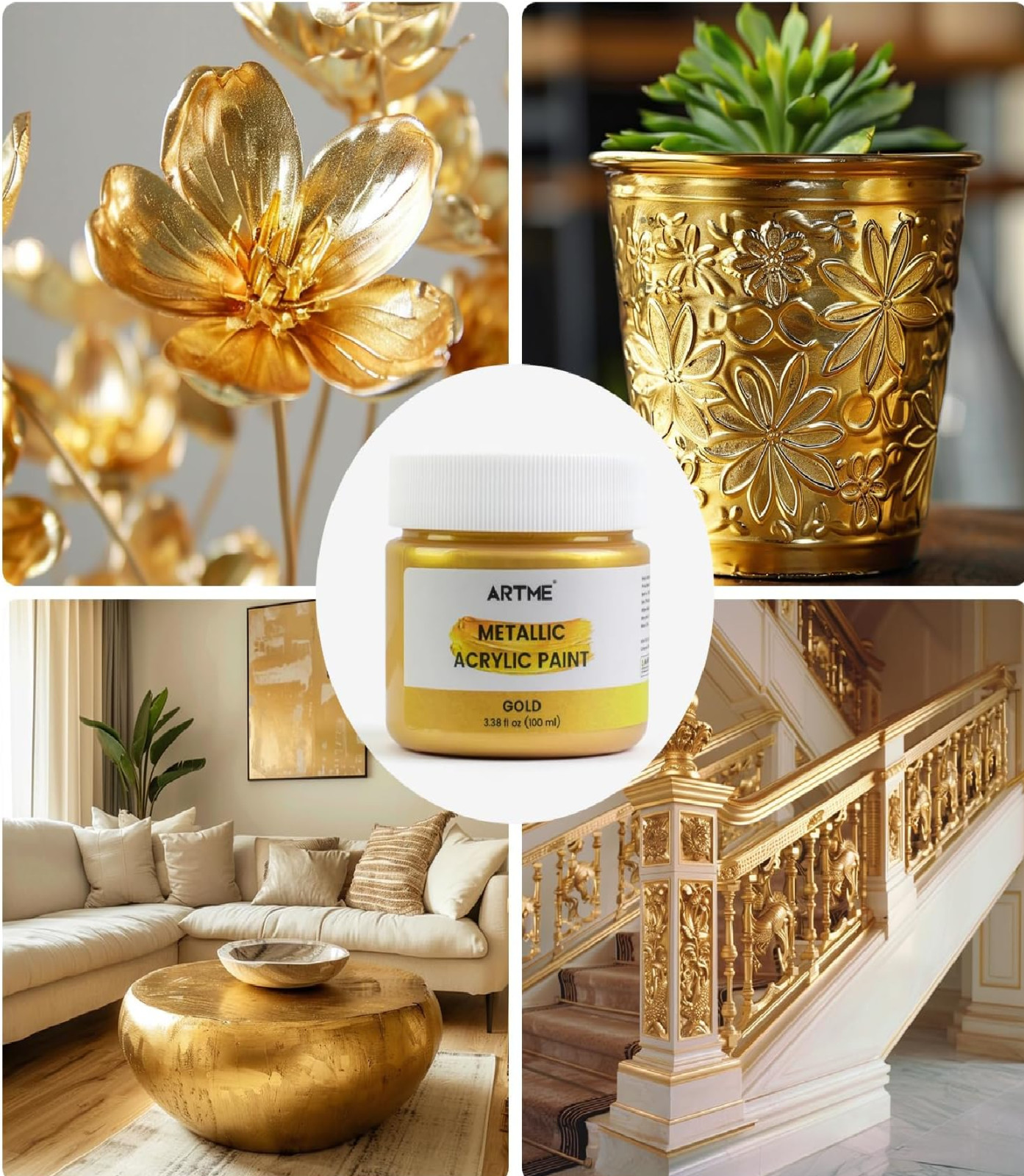 ARTME Acrylic Paint Metallic Gold, 100ml Gold Leaf Paint for Art Painting, Hand-