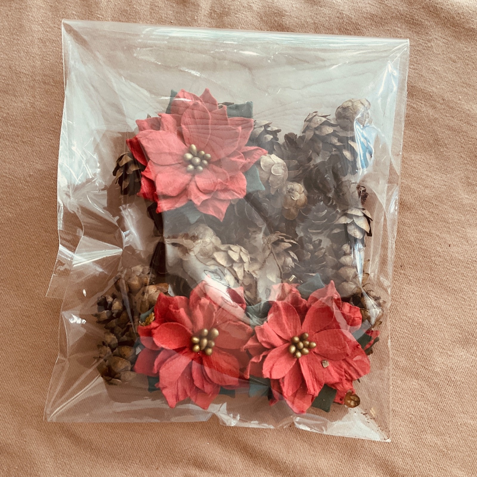 Large Lot jingle bells mini pine cones, buttons trees Christmas Craft Supplies