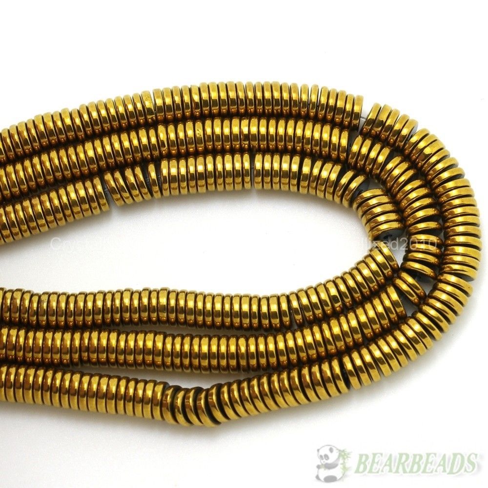 Natural Hematite Gemstone 1mm 2mm 3mm 4mm 6mm Heishi Beads Silver Gold 16″