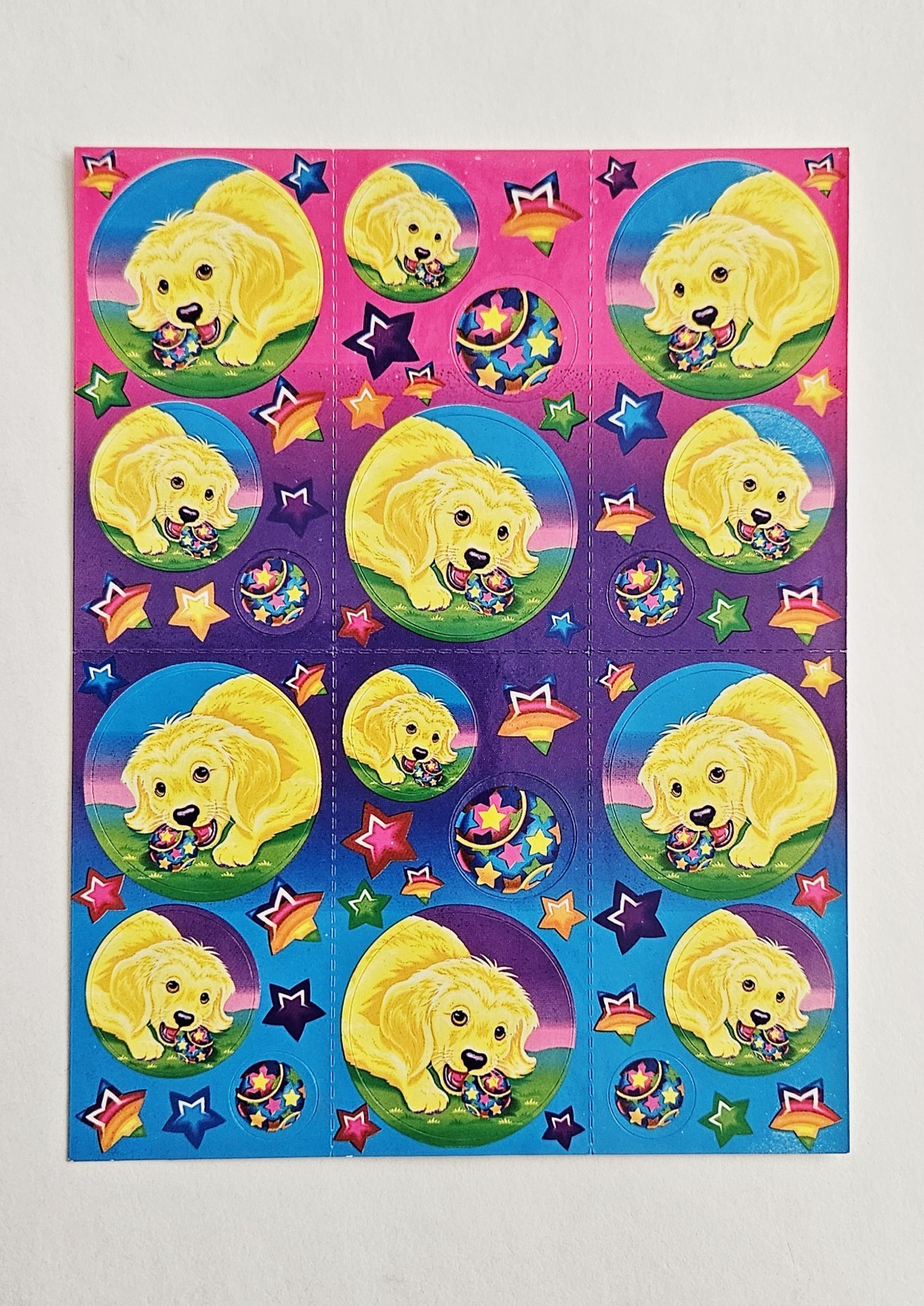 Vtg Lisa Frank Stickers S209 Casey Golden Retriever Full Sheet Puppy Dog Ball