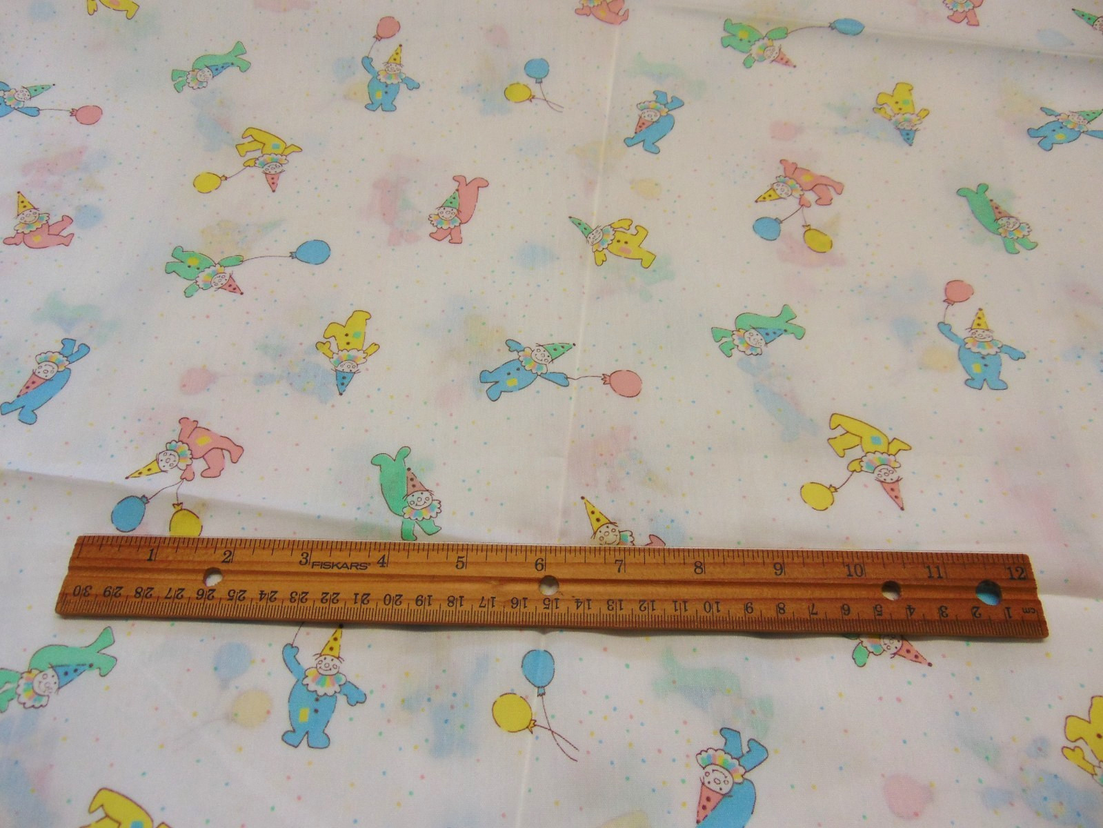 Vintage Cotton Blend Fabric Circus Clowns & Balloons 1yd x 44″