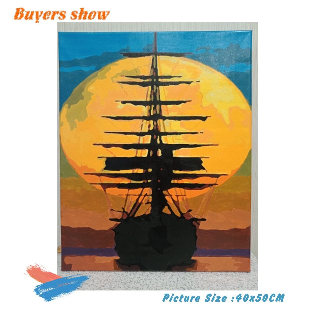 Paint by Number Kits Sunset Boat Acrylic Paint DIY for Adults 16x20in