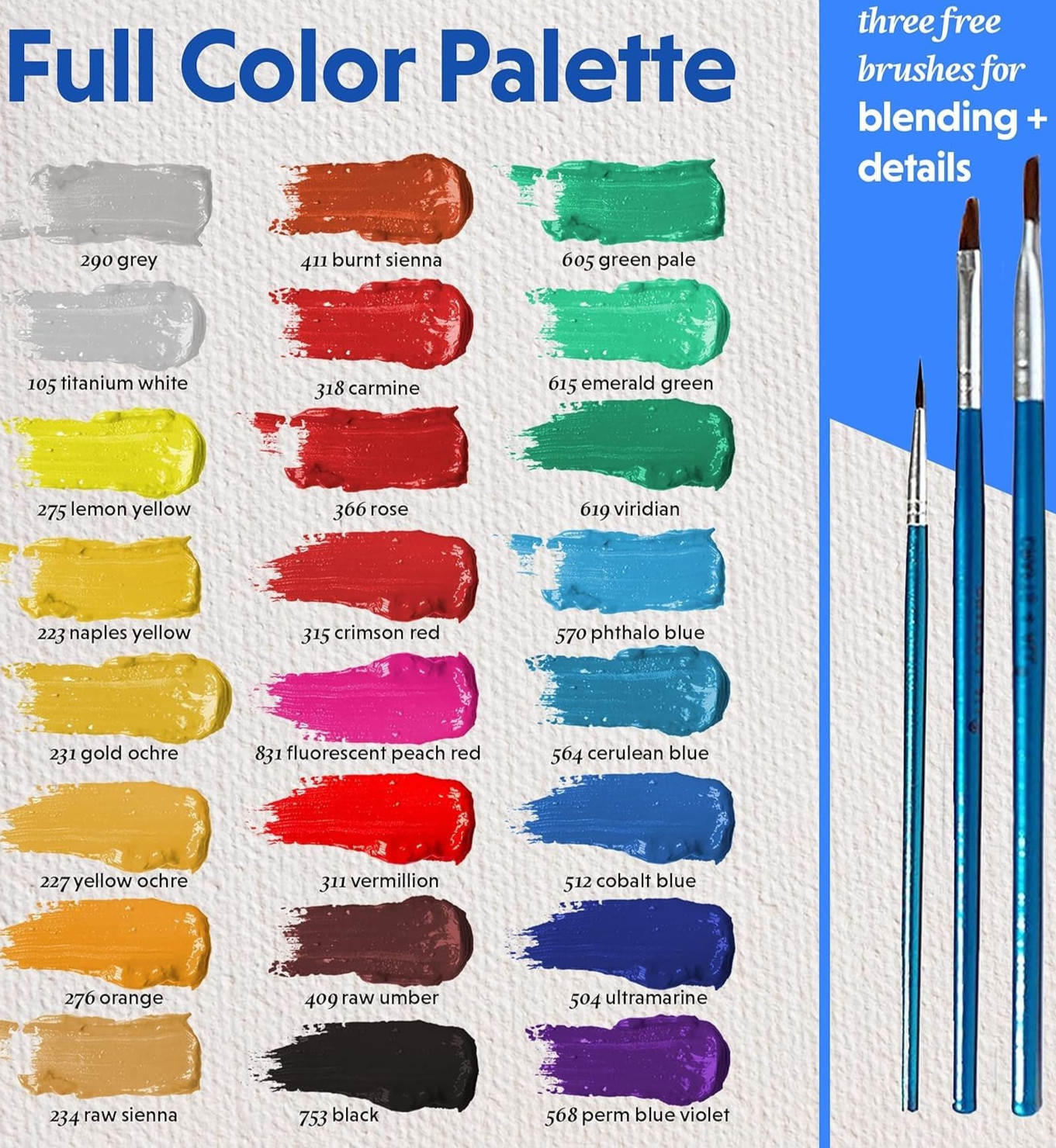 CRAFTS 4 ALL – 24 Acrylic Paint Set + 3 Brushes, 0.4 oz Each