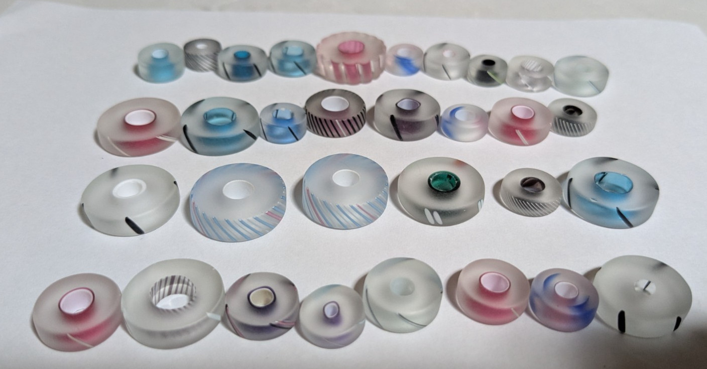 Lot of 31 Multicolor Sliced Furnace Round Glass Beads Assorted Sizes & Colors