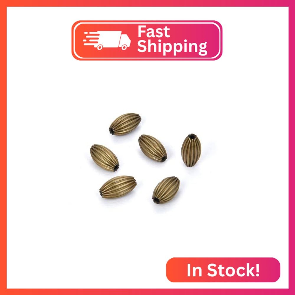 100pcs Corrugated Oval Melon Beads 12x8mm Antique Bronze Plated