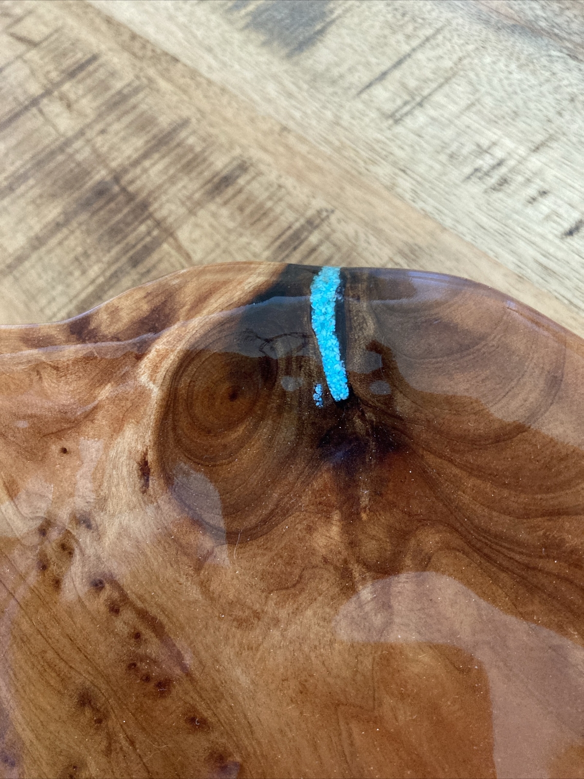 Large 18.5″ HAND MADE Divided LIVE WOOD Serving Tray w/TURQUOISE Accents