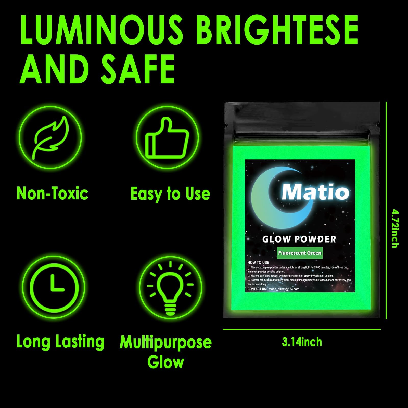 Matio Glow in The Dark Pigment Powder, 15g/0.5oz White to Red Orange 15g,