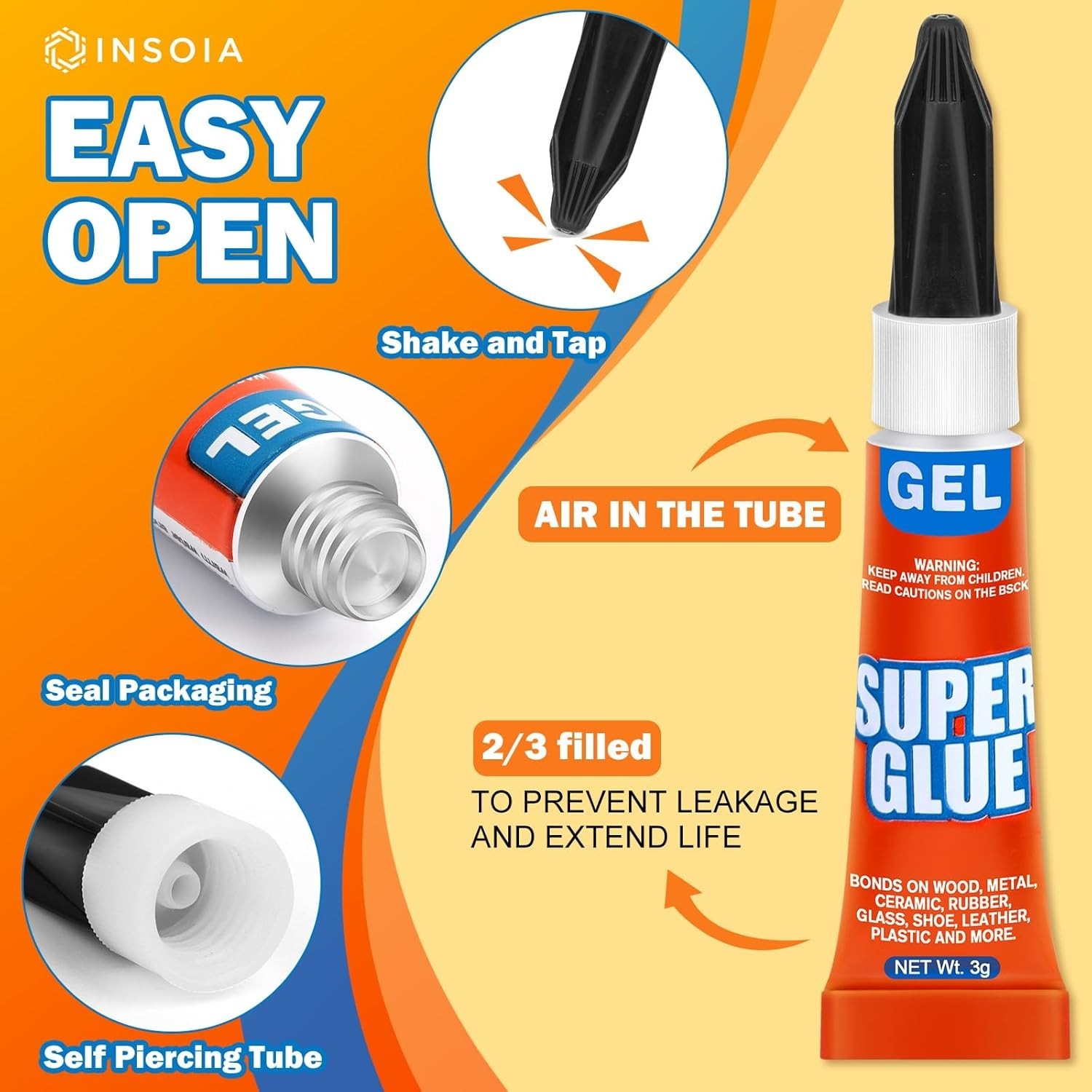 Glue Gel Clear Non-Drip, 24 X 3G All Purpose Strong Adhesive Ca Glue Quick