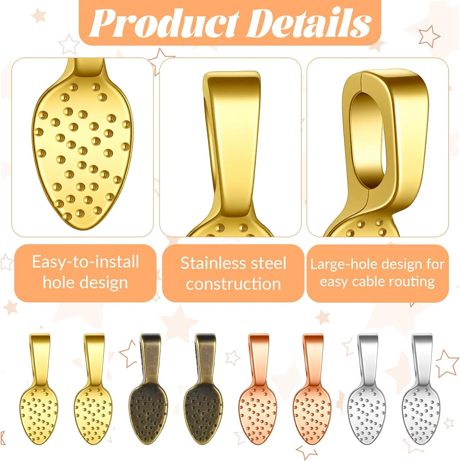 100 PCS Spoon Glue on Bails for Jewelry Making, Flat Pad Pendant Bail, 4 Colors