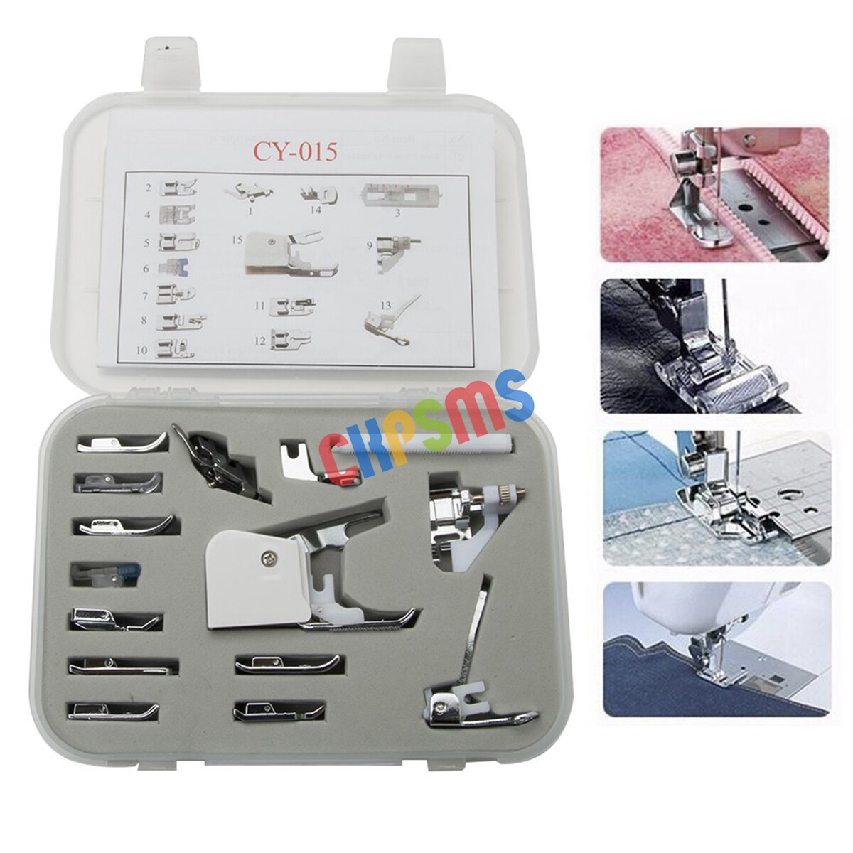 15 PCS SNAP ON FEET FOR Singer,Brother,Janome,Elna,Kenmore Low Shank Sewing