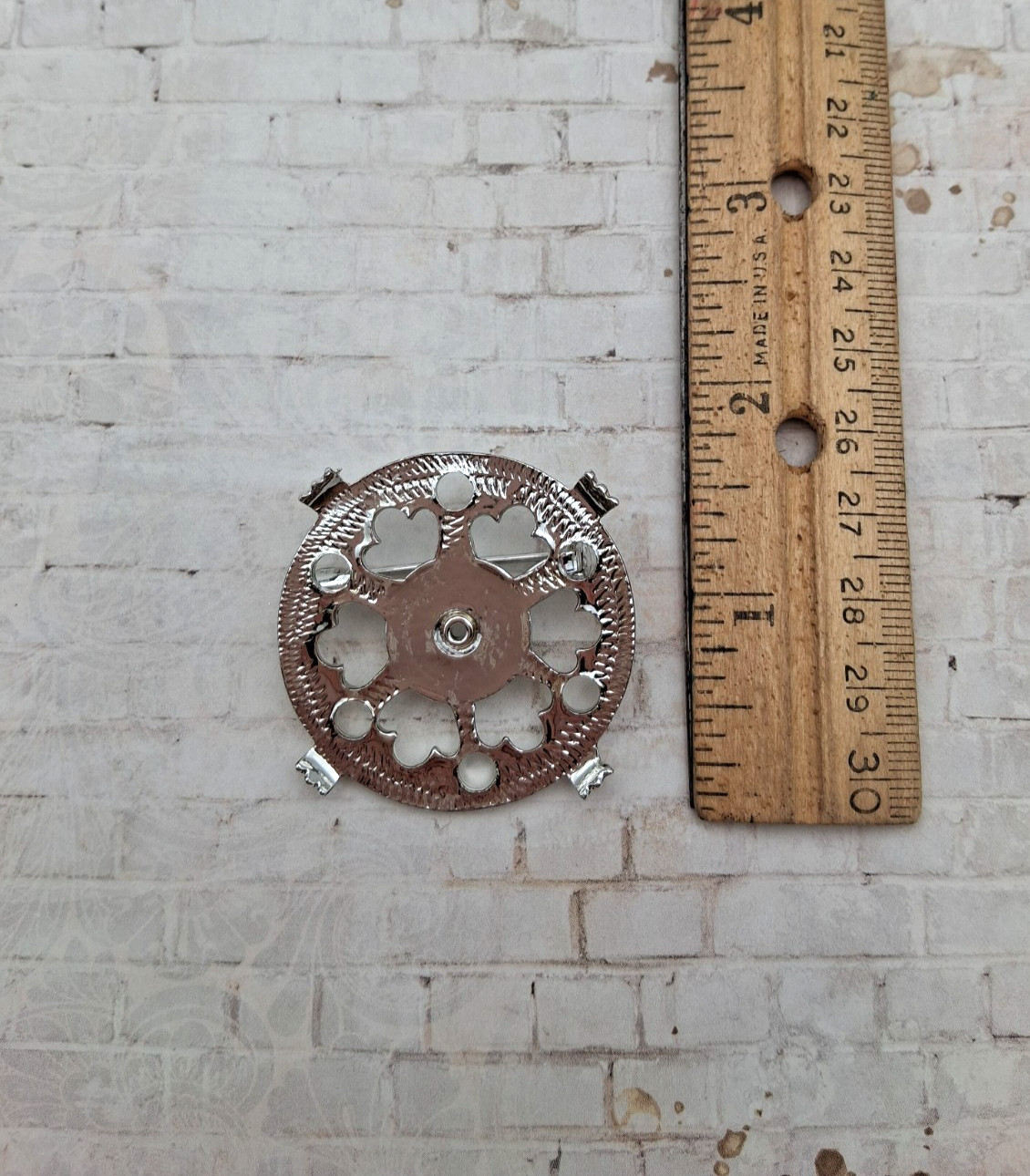 Silver Plated 40 mm Brooch Pinbacks No Stone – lot of 6