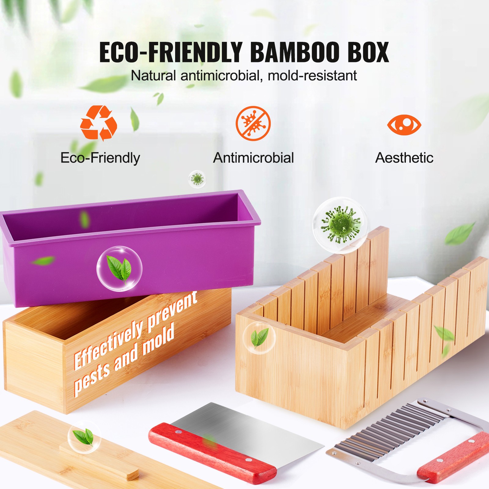 VEVOR Soap Making Kit Bamboo Cutting Box Silicone Mold Stainless Steel Cutters