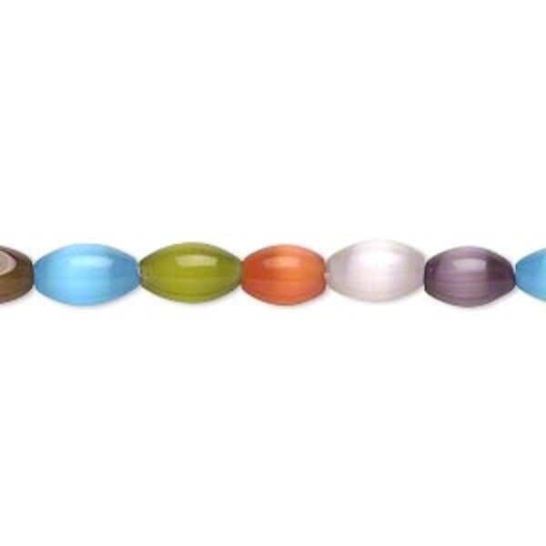 1 Std(50) Cat’s Eye Fiber Optic 8x4mm Oval Glass Bead Mix with 0.8mm Hole *