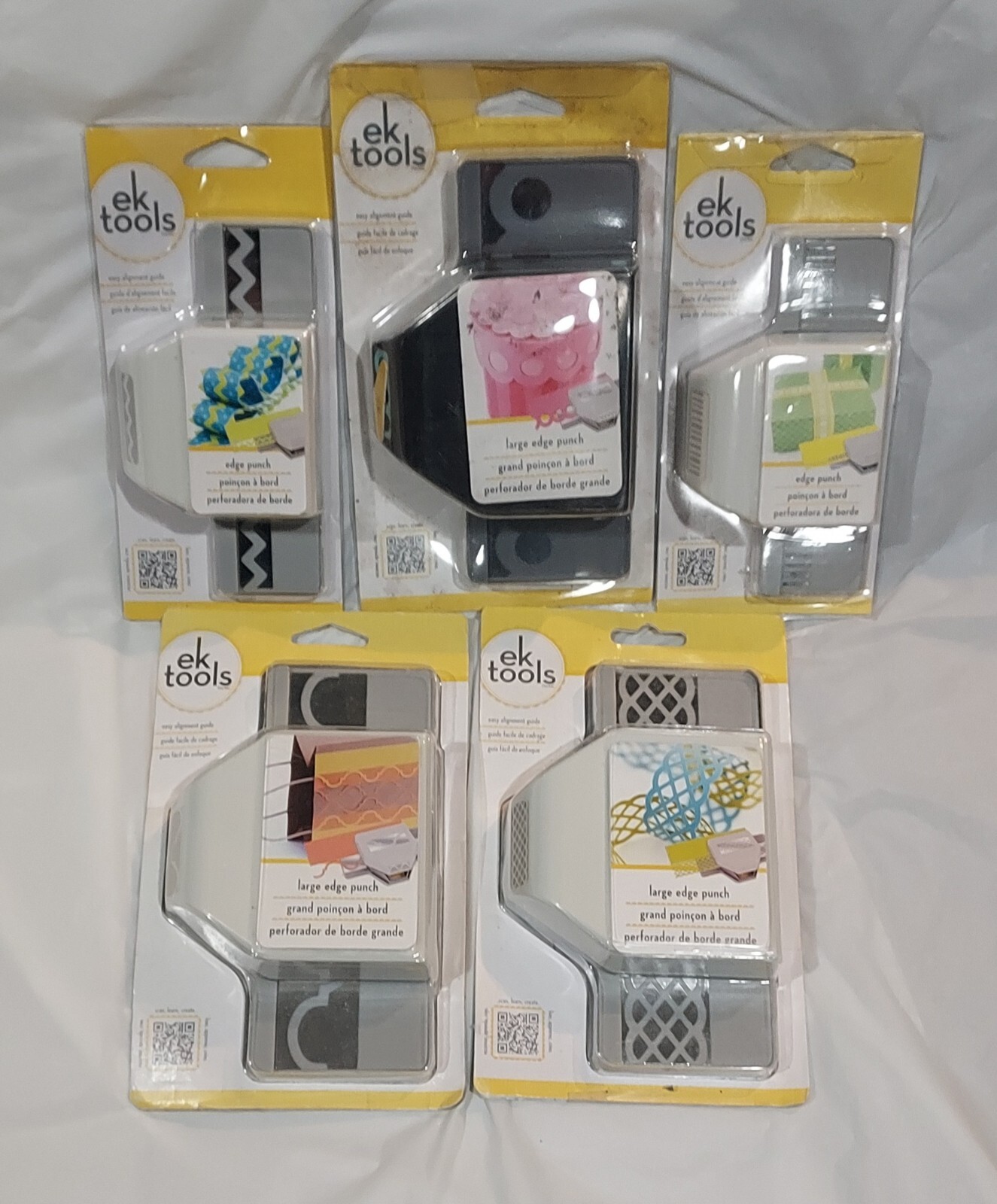 Lot Of 5 EK Tools Edge Punch Round Arch, Lattice Chain, Zig Zag, Stripes