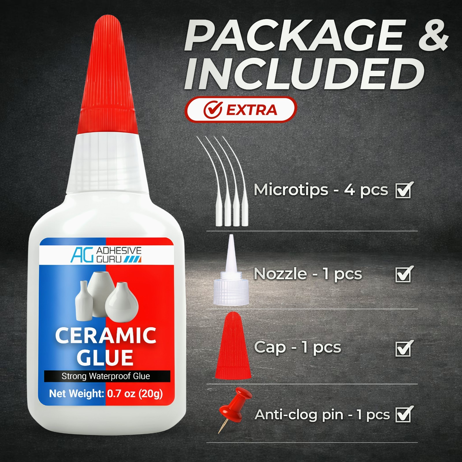 Adhesive Guru Ceramic Glue (150×0.7oz) Super Glue for Pottery, Porcelain & China