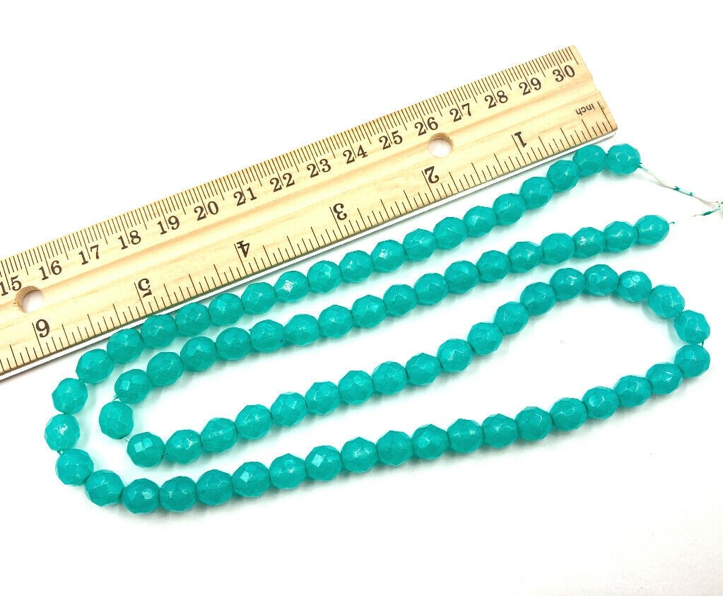 72pcs Vintage Czech Teal Opal Glass Faceted 8mm. Fire Polished Round Beads T411