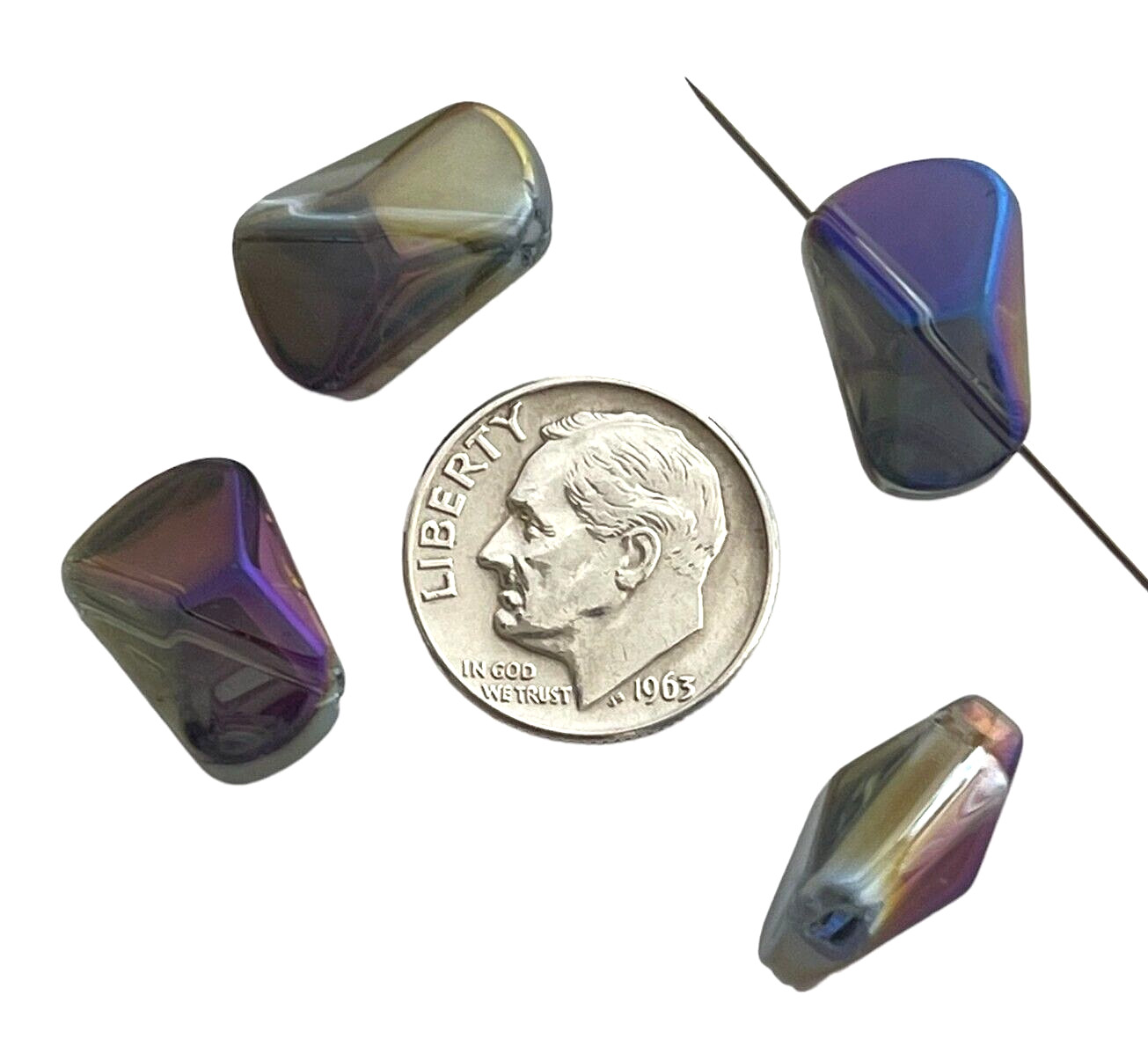 20 Crystal Beads Two 2 Tone Purple Blue Rainbow AB Finish 16x10mm Polygon