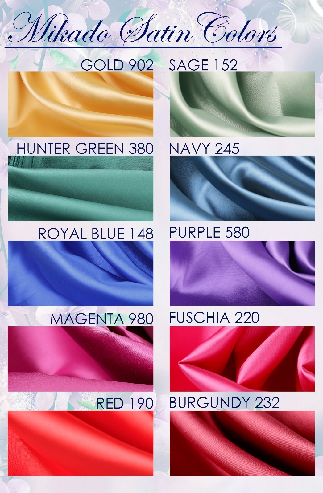 20 Colors Mikado Satin Fabric – 60″ Wide