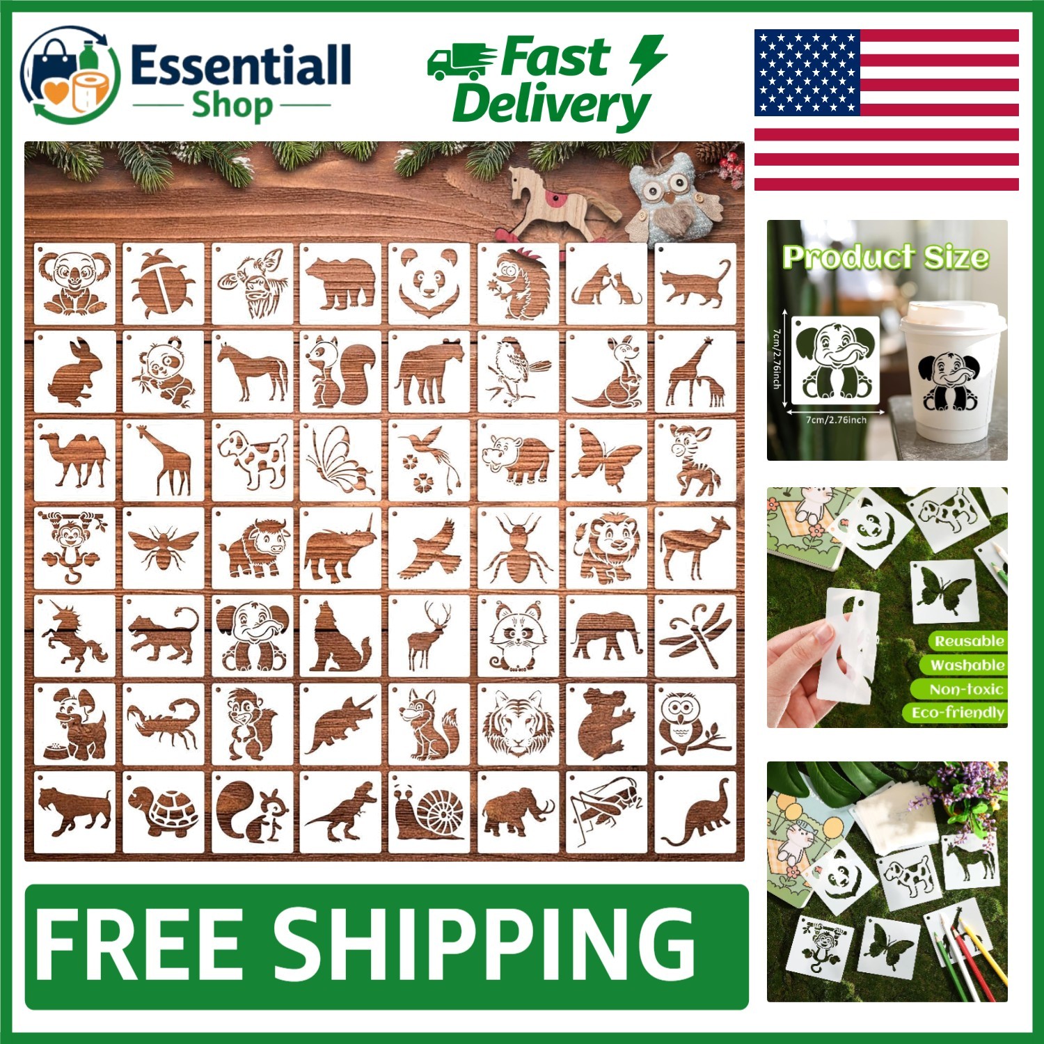 Versatile 56-Piece Animal Stencil Set – 3-Inch for Art on Wood, Fabric & More