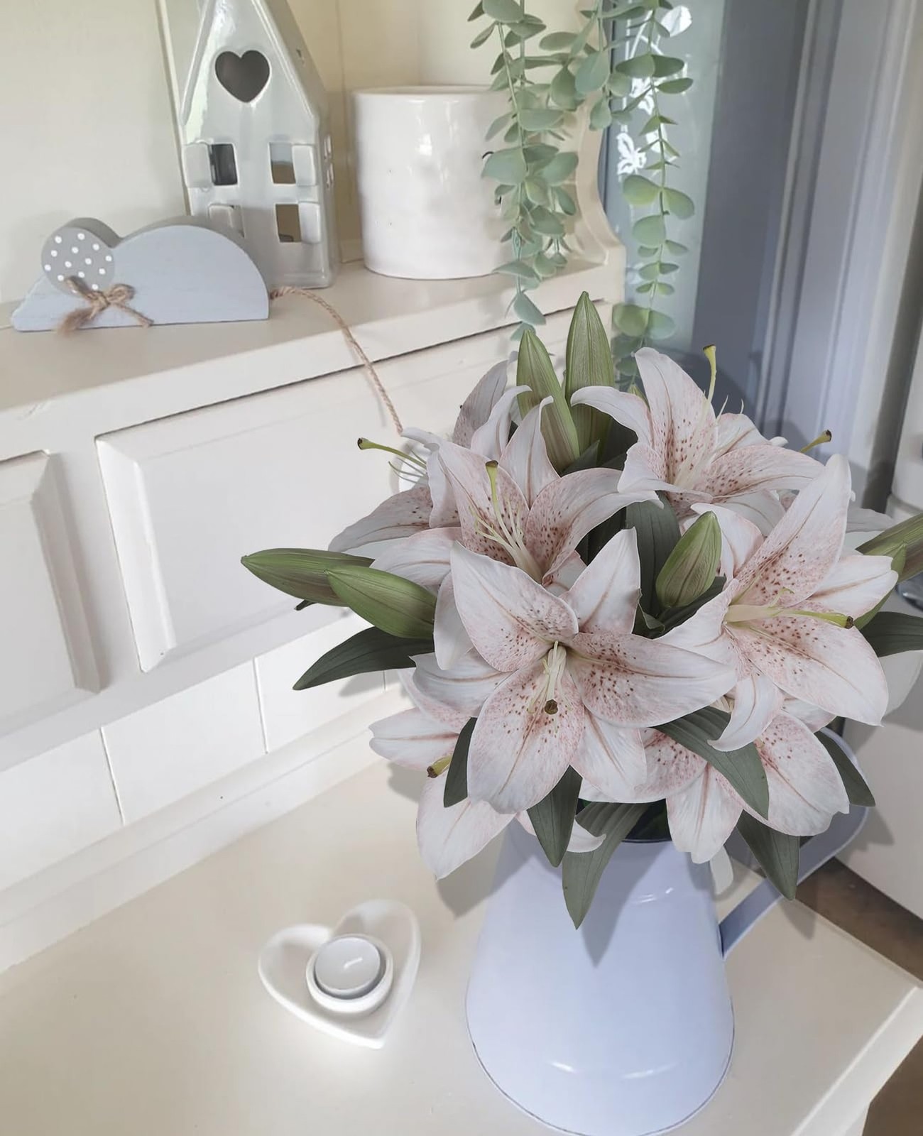 White Flower Vintage Artificial Lilies 6PCS White Lily Silk Flowers with Stem…