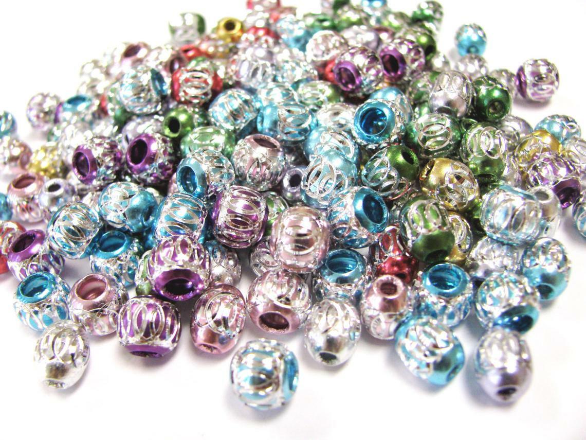 Aluminum Beads Bulk For Jewelry Making Silver Metal Beads Large Hole 200 pcs
