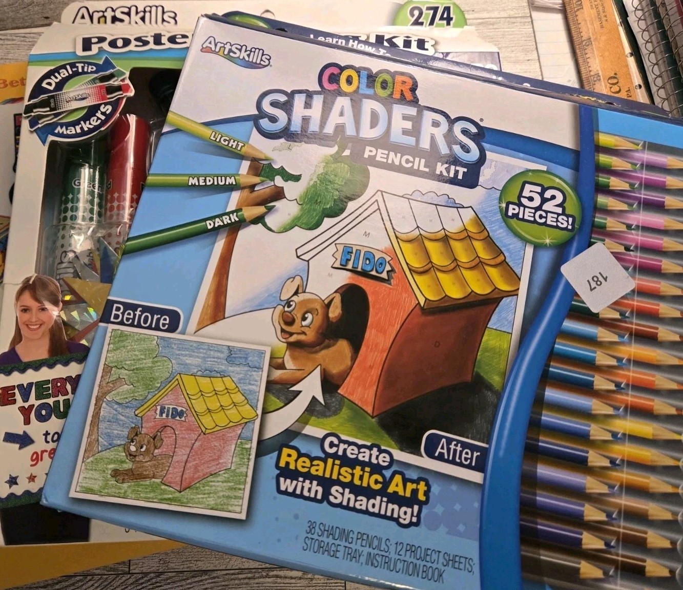 Kids Art Lot Art Skills color shades pencil kit 52 pieces Art Skills poster Kit