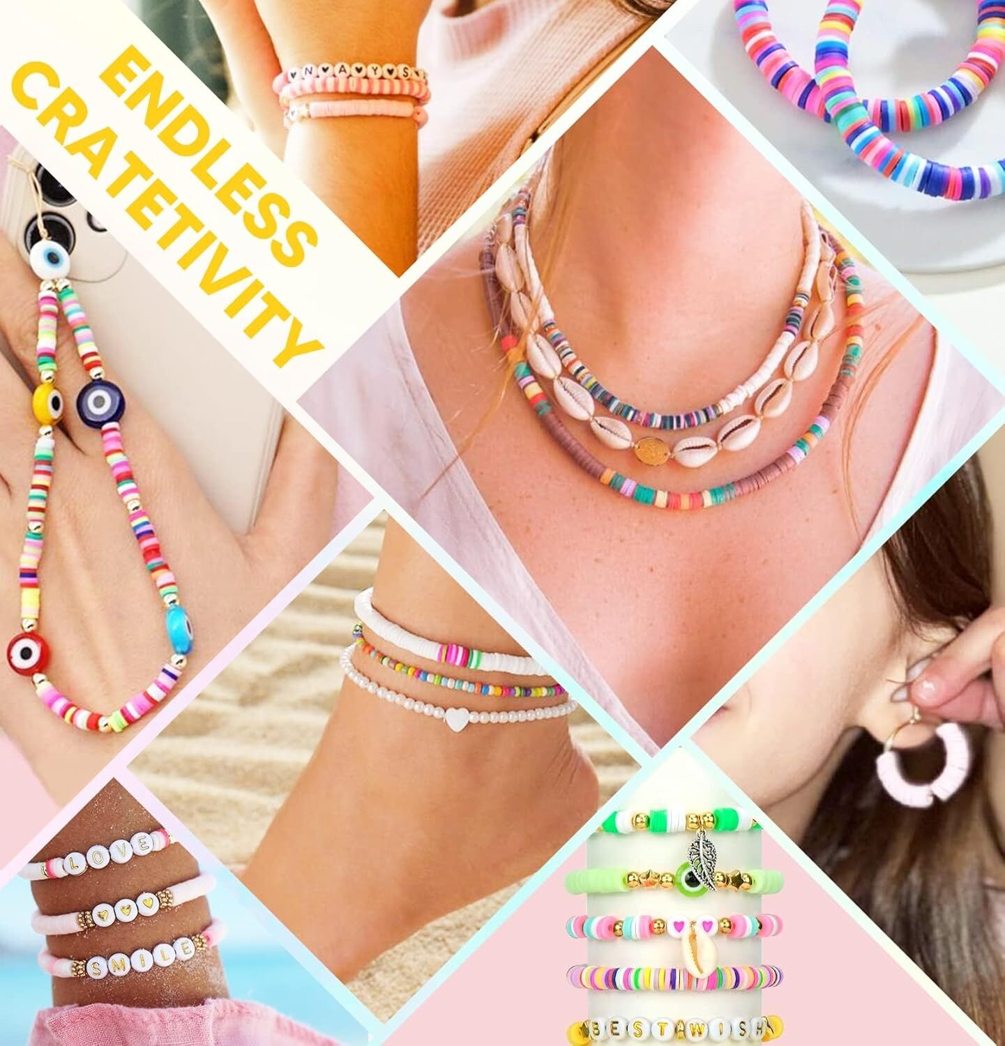 Dowsabel Clay Beads Kit 5000pcs DIY Jewelry Making Set for Kids Ages 6-13 Gift