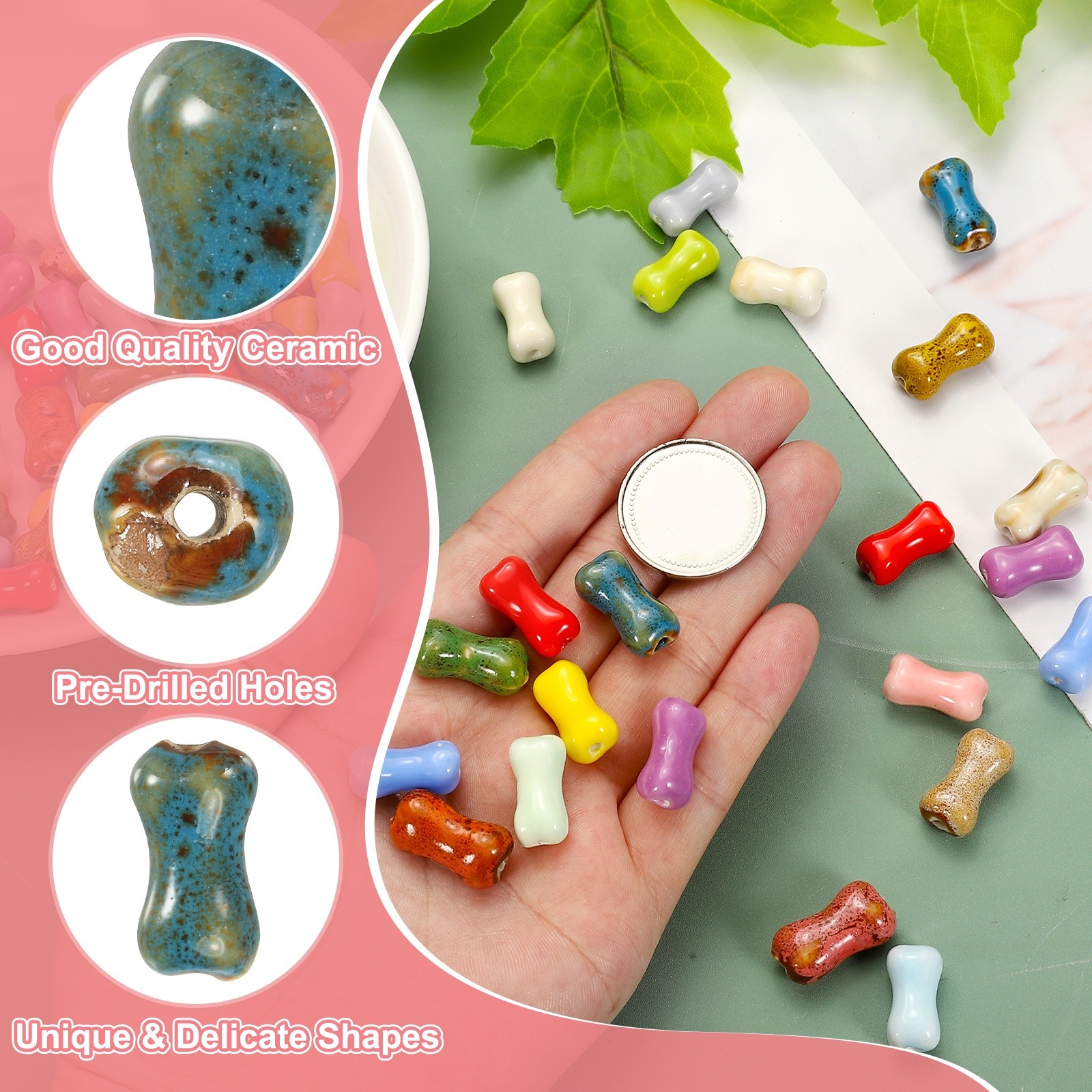 20 pcs Bone Porcelain Beads 2.5mm Holes(Yellow Tone/Red/Green/Blue/Orange)