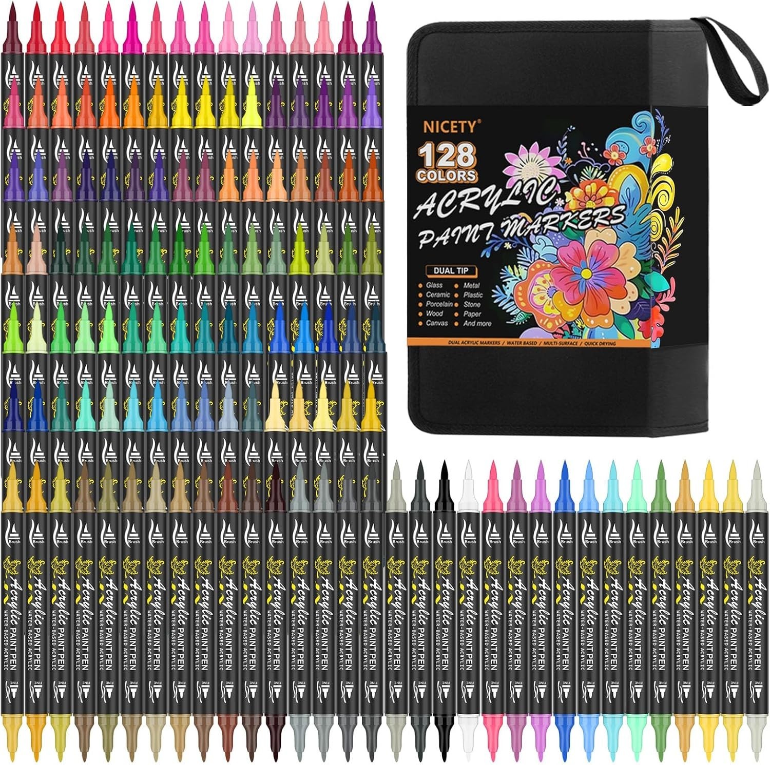 Multicolor Acrylic Paint Marker Set – 128 Dual Tip Pens for Diverse Art Projects