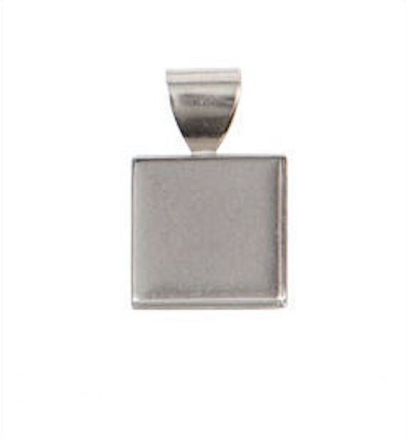 5 Silver Plated Brass 11mm Square Patera Bezel Pendants *