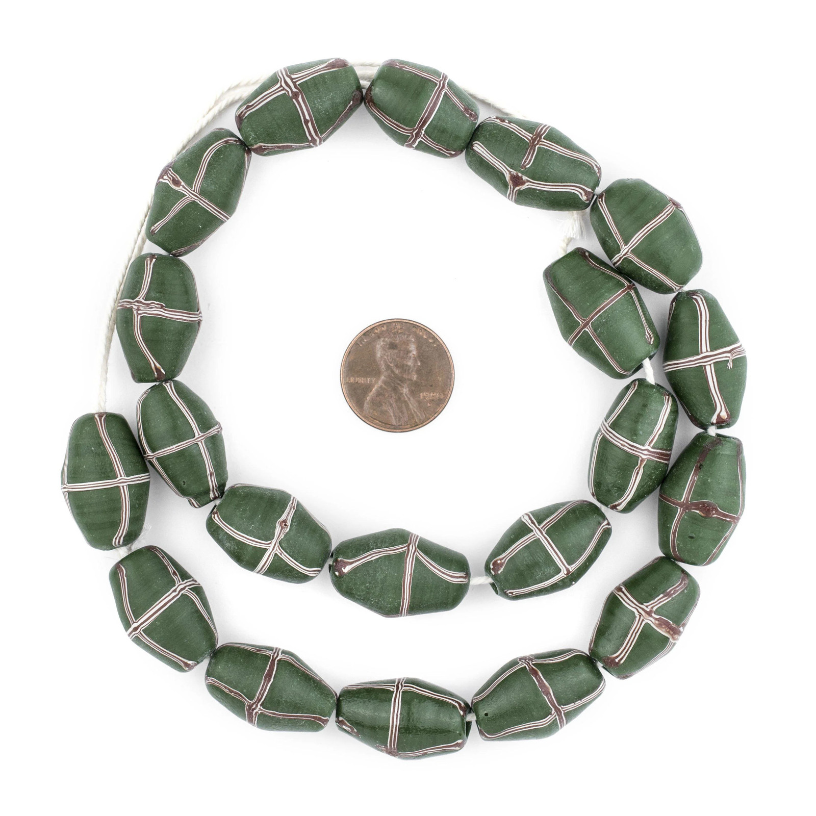 Dark Green Java French Cross Beads 14mm Indonesia Bicone Glass Large Hole