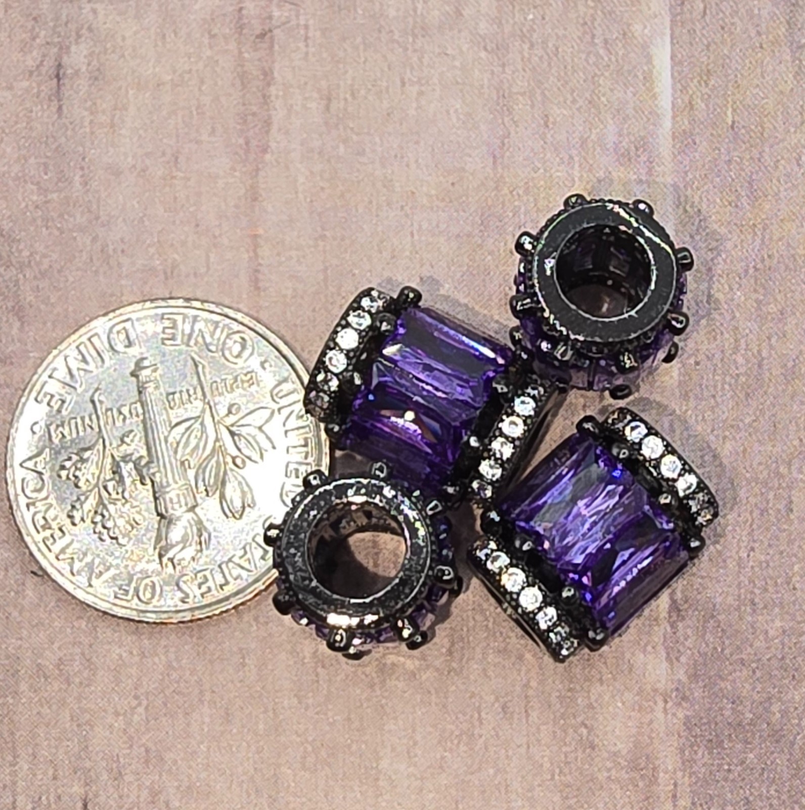 4pcs Paved Cubic Zirconia Column Beads Loose Spacers 12x9mm Hole 4.8mm