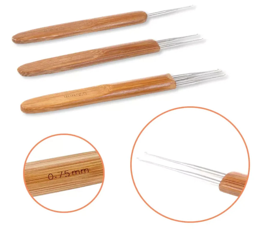 5Pcs Dreadlock Crochet Needle Hook Bamboo Handle Dread Knit Hair Braiding Tool S