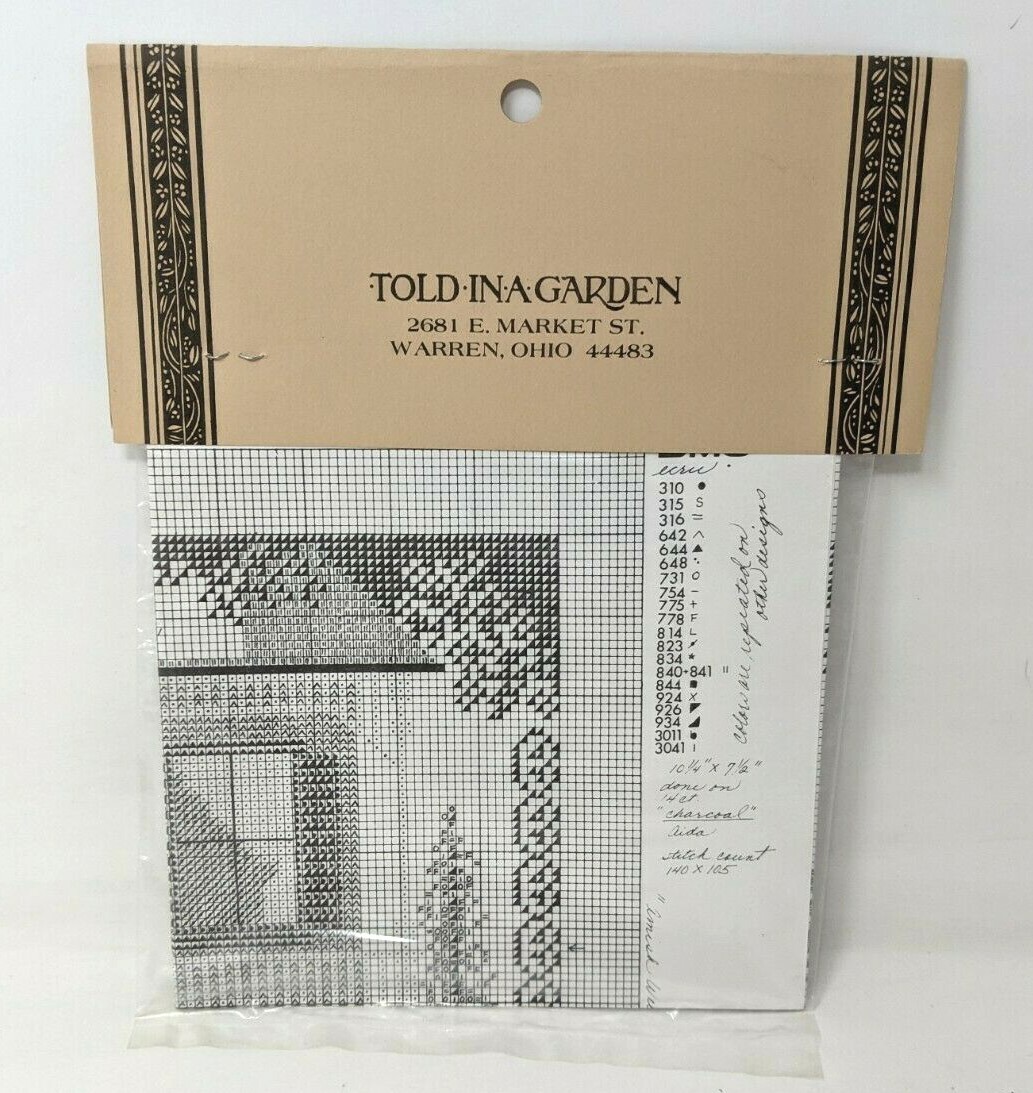 New VTG Told in a Garden Amish Welcome Sampler Cross Stitch Chart Pattern SS21