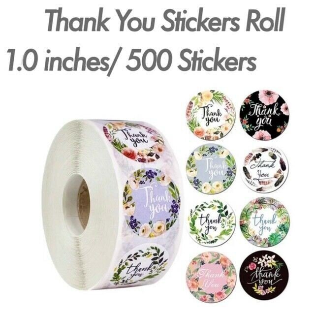 2 Roll of 1000Pcs 1″ Thank You Stickers Handmade DIY Party Flowers Round Labels