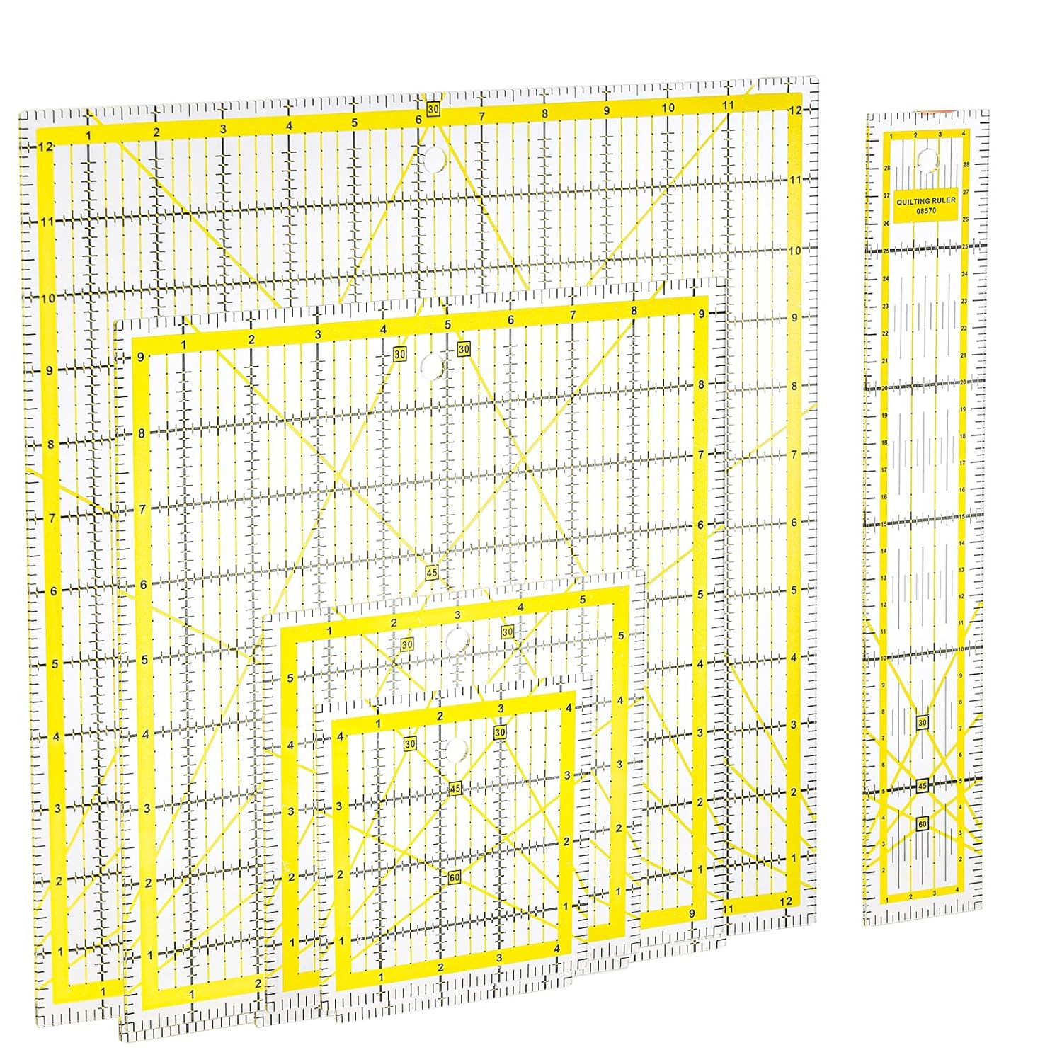 Set of 5 Acrylic Quilting Rulers, Square Fabric Cutting Ruler with Grid Lines