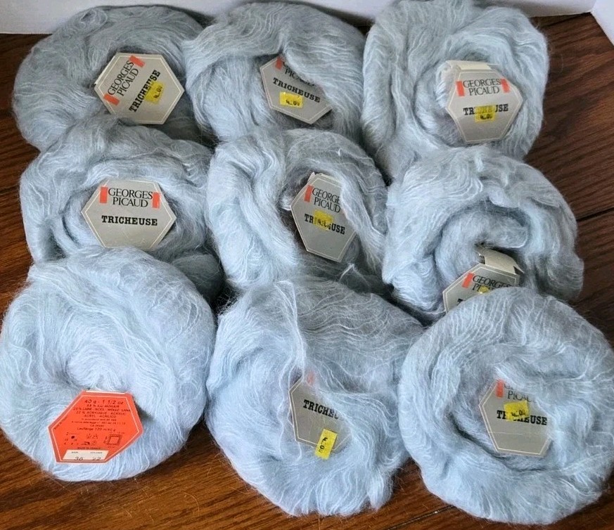 Vtg Georges Picaud Tricheuse Mohair Yarn Light Blue #22 Lot of 9 SAME DYE LOT