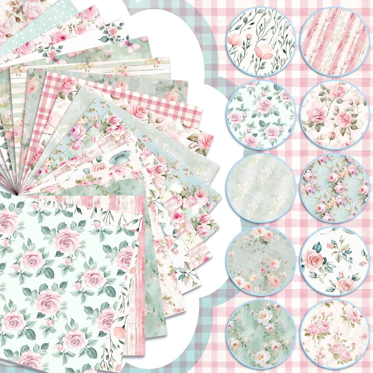 20 Pack 10”x10” Soft Polyester Cotton Floral Quilting Fabric for Spring Crafts