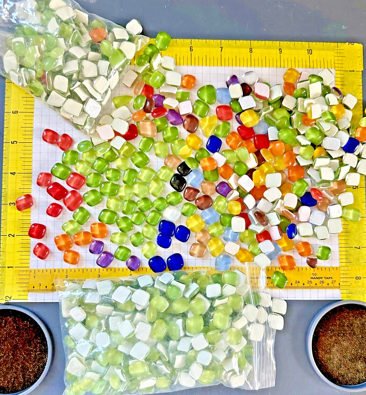 Tiles, Mosaic, GLASS, PEBBLES,2.32 lbs, irregular shaped, Multi color, HUGE LOT
