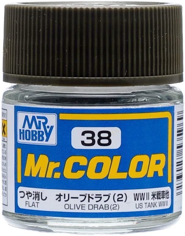 Mr. Hobby C38 Mr. Color Flat Olive Drab Lacquer Paint 10ml – US