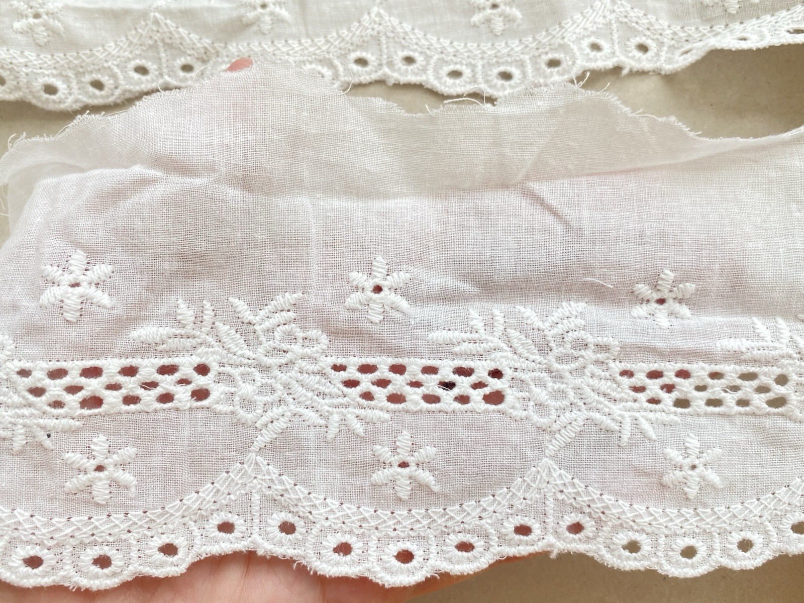 2 Yds Bright White Embroidered Eyelet Cotton Trim/Sewing/Bridal/Craft/2.25″ Wide