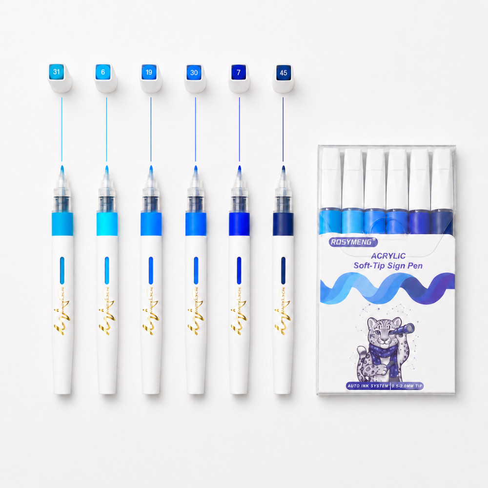 Acrylic Paint Markers Pens Japanese Soft Tip 0.5-2mm Brush Pen Sketch Outline 6p