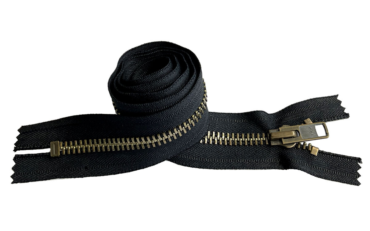 YKK #10 Large Antique Brass Metal Closed-end Zippers Extra Heavy Black 6″ – 36″