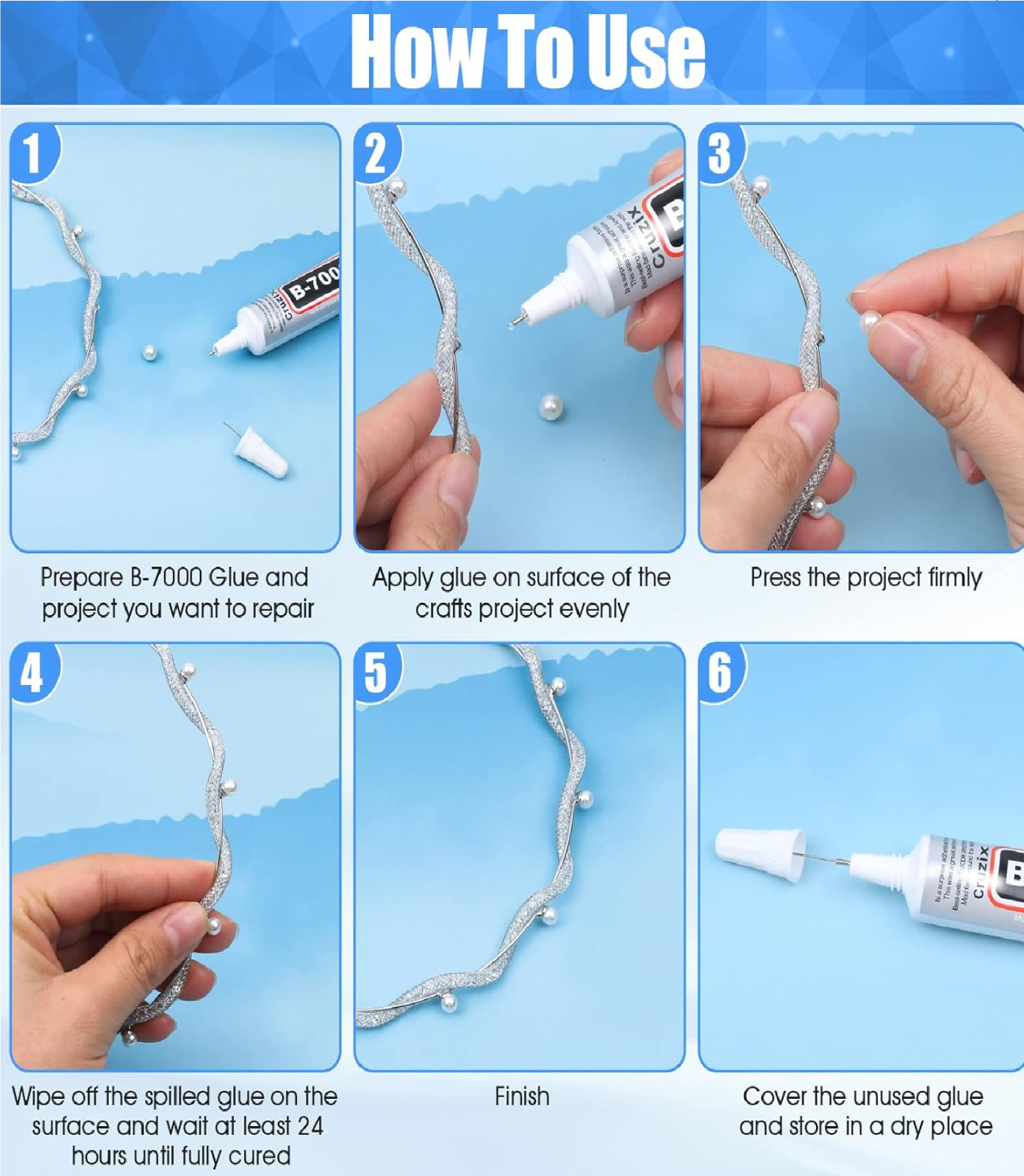 B-7000 Glue Clear for Rhinestone Crafts, Jewelry and Bead 4×15 ML/ 0.5 oz