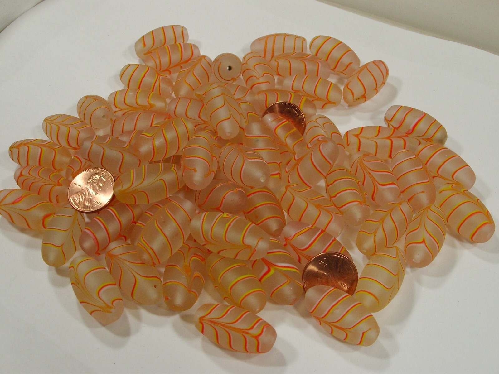 2 Pounds Light Peach Feather (14mm x 27mm) India Handmade Glass Beads (GP-20) ⭐