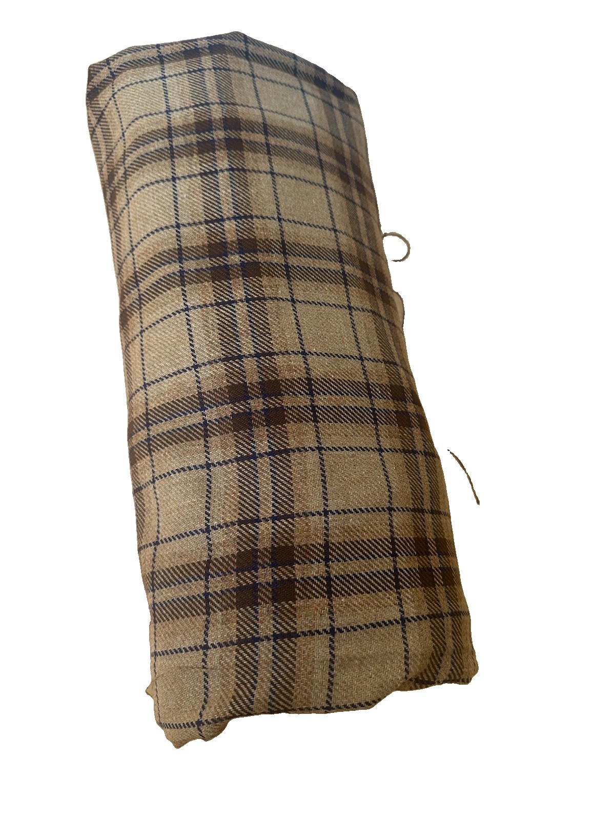 Vintage Fabric 3 1/4 Yards Blue Brown Plaid Wool Blend NOS 70’s