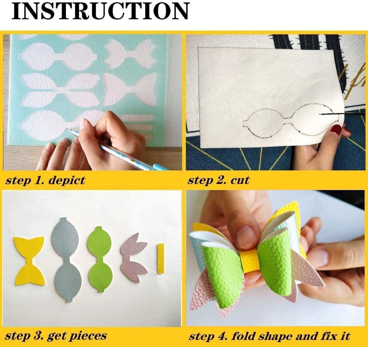 Reusable Faux Leather Bows Making Template,Plastic Cutting Stencil for DIY Ha…