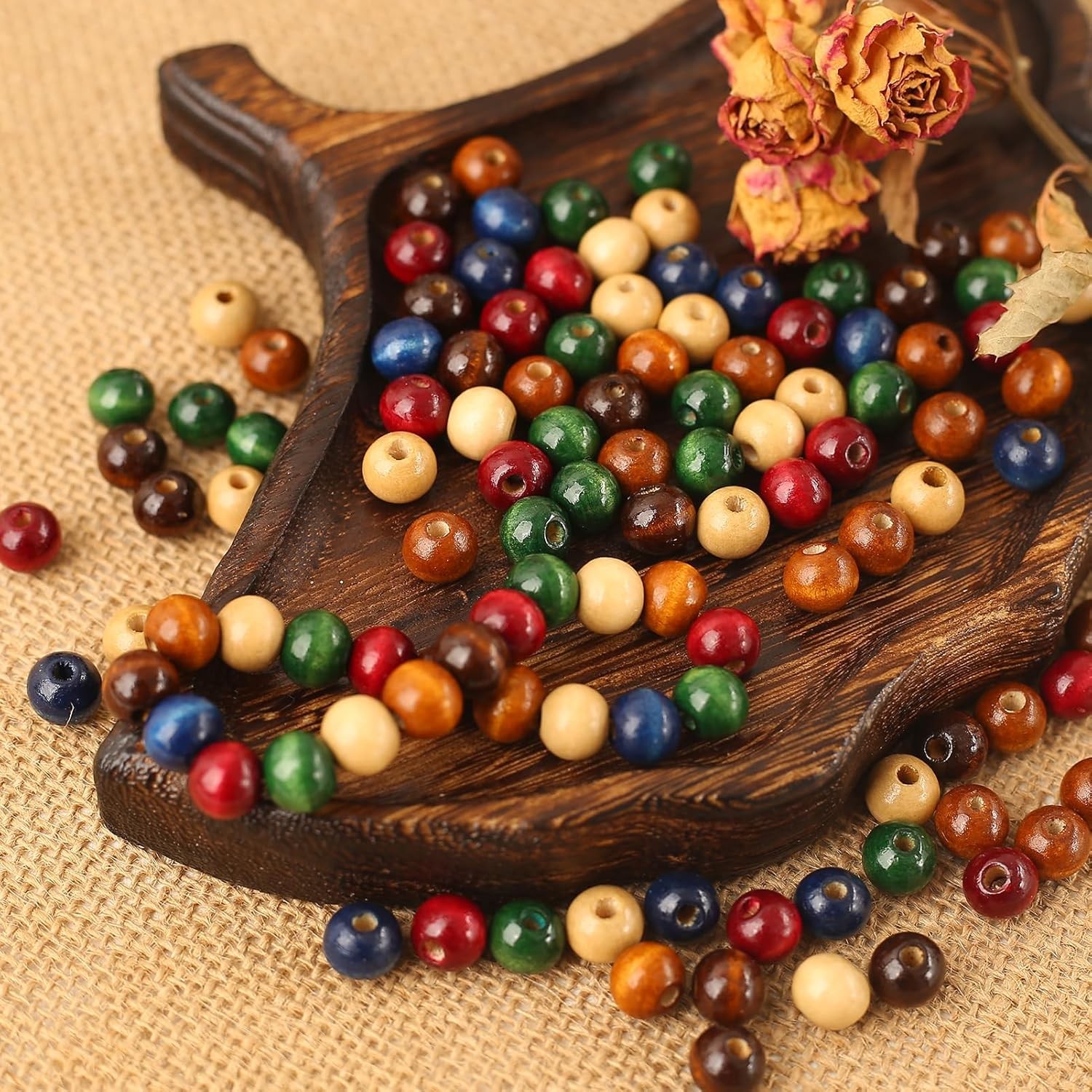 1000PCS Colorful Wooden Beads 8Mm Assorted Macrame Wooden Loose Spacer Bead Natu